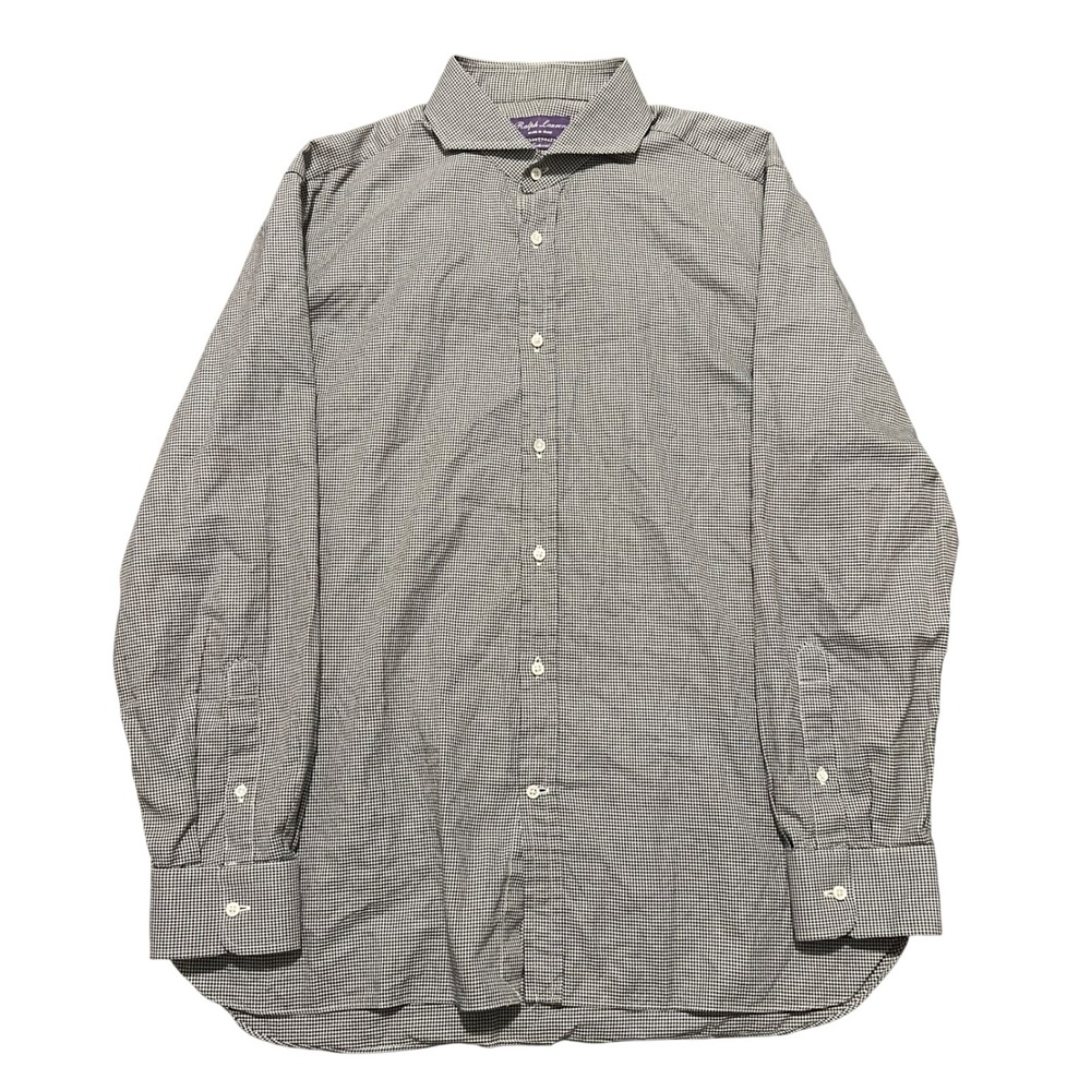 Ralph Lauren Purple Label Sartorial Shirt Mens 17‎ Black White Houndstooth Italy